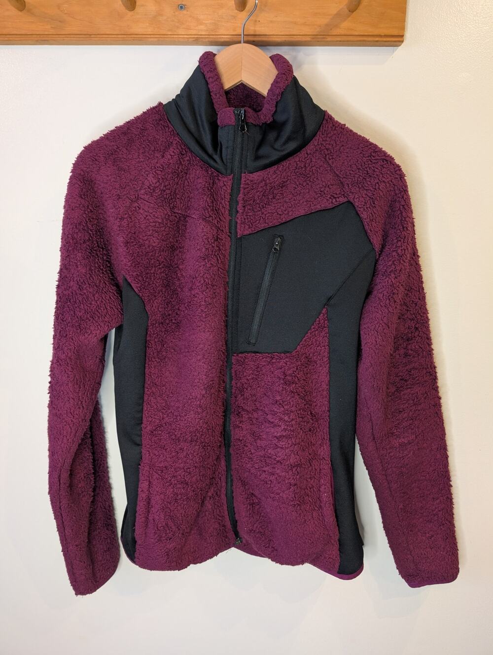 Columbia Burgundy Sherpa Fleece Full Zip Jacket Colorblock Womens L Gorpcore